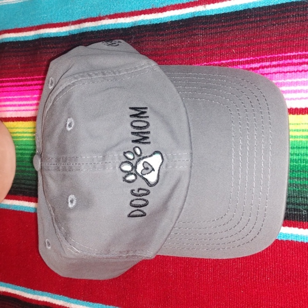Dog Mom Embroidered Paw Strapback Hat Cap Gray Black New